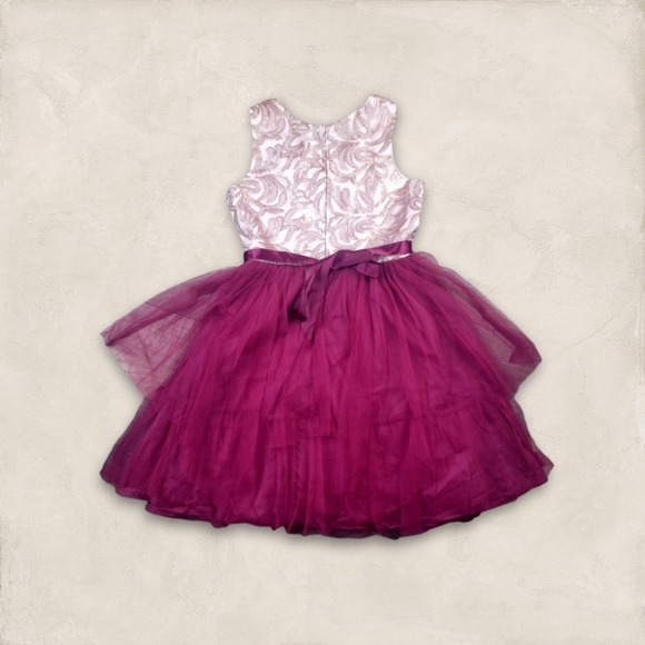 Preowned Rare Editions Pink/burgundy Embroidered Rhinestone Tulle Dress Girls 16 - Picture 2 of 9